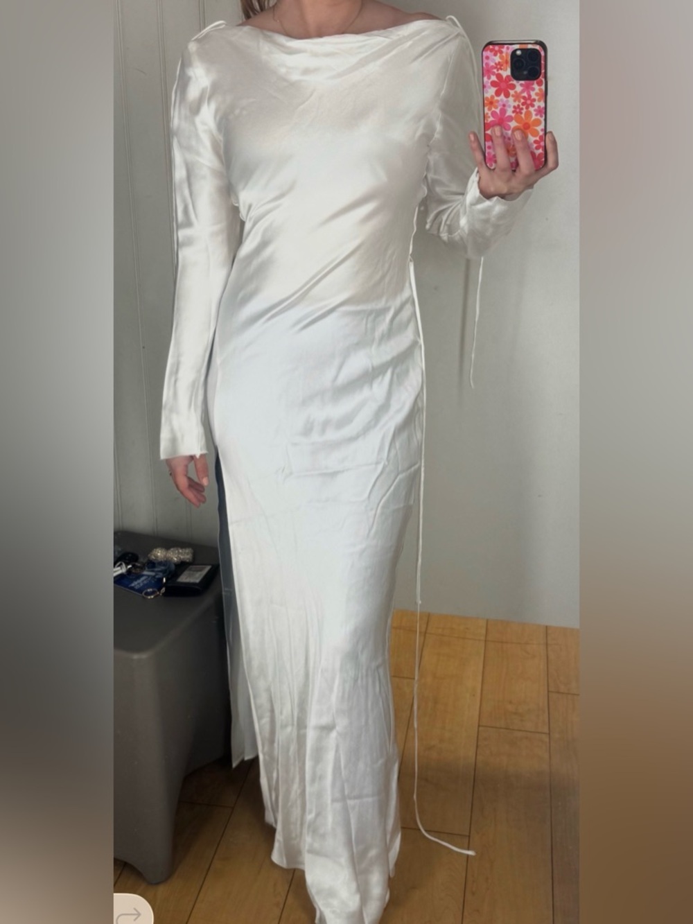 bec + bridge Ivory Satin Long Sleeve Moon Dress